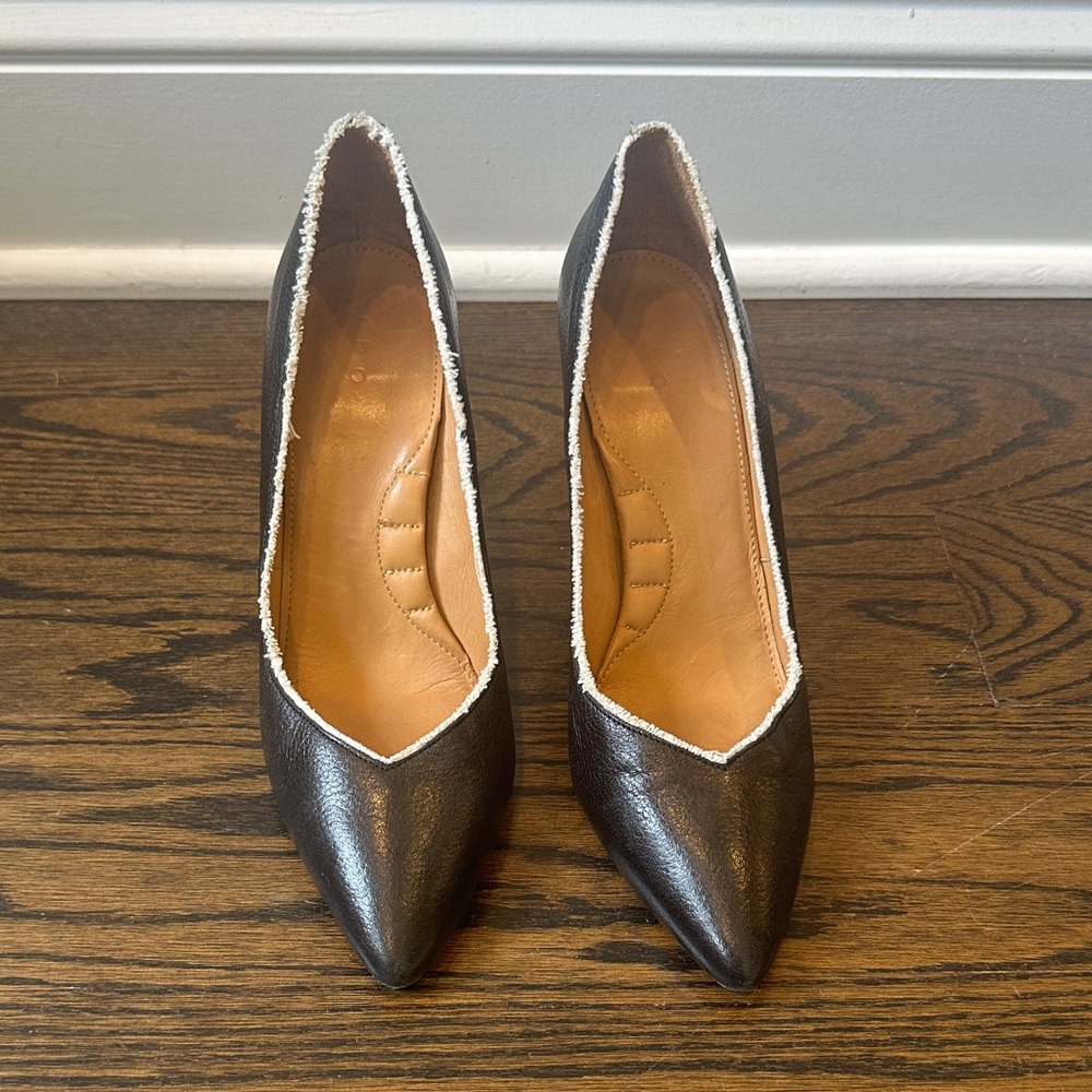 IRO Elegant Black Leather Women's Heels love the white fringe around it - Picture 2 of 12